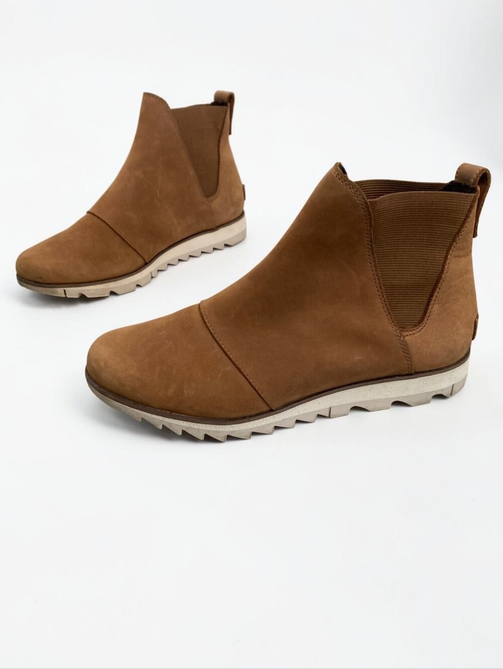 Sorel Harlow Chelsea Ankle Boots 9.5 Camel Brown Waterproof Leather Suede Winter